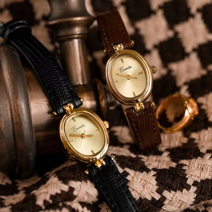 Retro Style Quartz Watch with Comfortable Leather Strap for Women