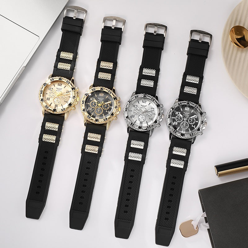 Luxury Men’s Quartz Watch with Modern Dual-Color Silicone Band