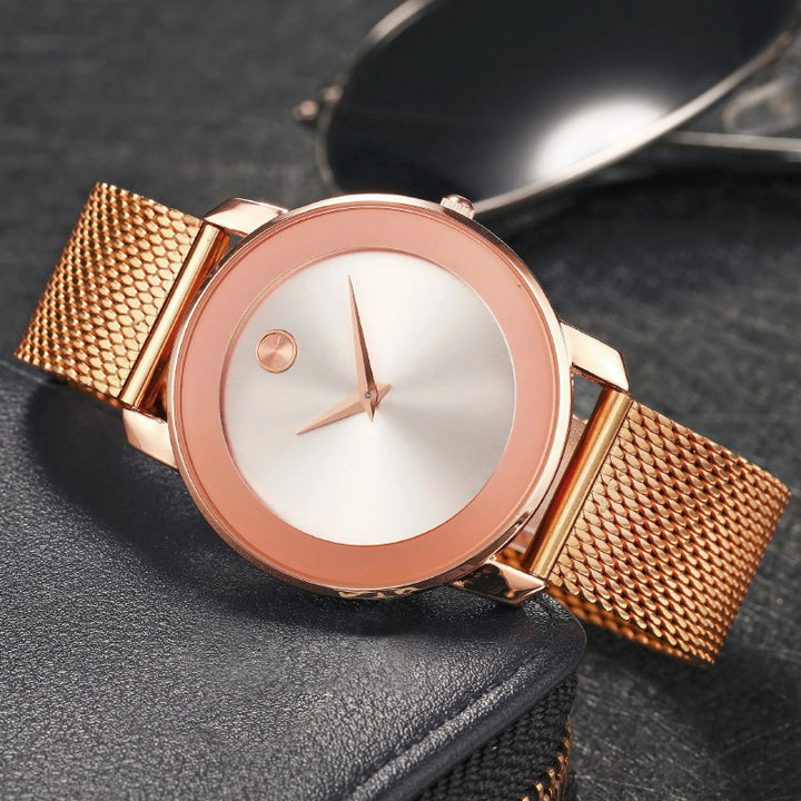 Timeless Simplicity Numberless Steel Mesh Band Quartz Watch