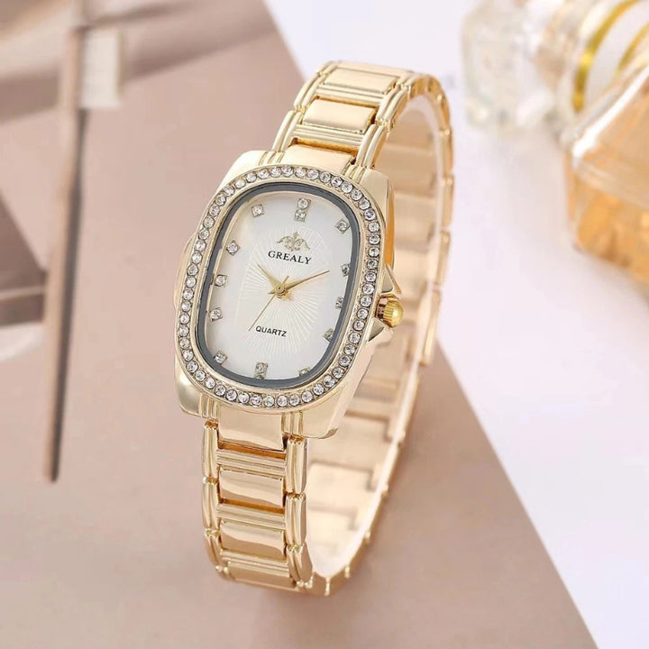 Stainless Steel Crystal Decorated Dial Women's Quartz Watch