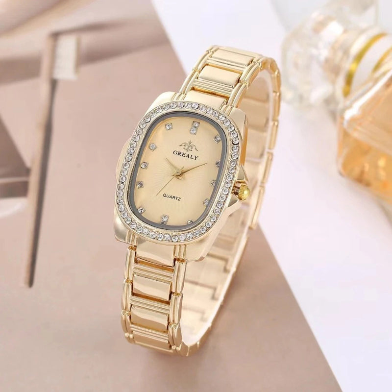 Stainless Steel Crystal Decorated Dial Women's Quartz Watch