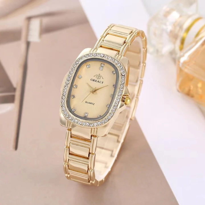 Stainless Steel Crystal Decorated Dial Women's Quartz Watch