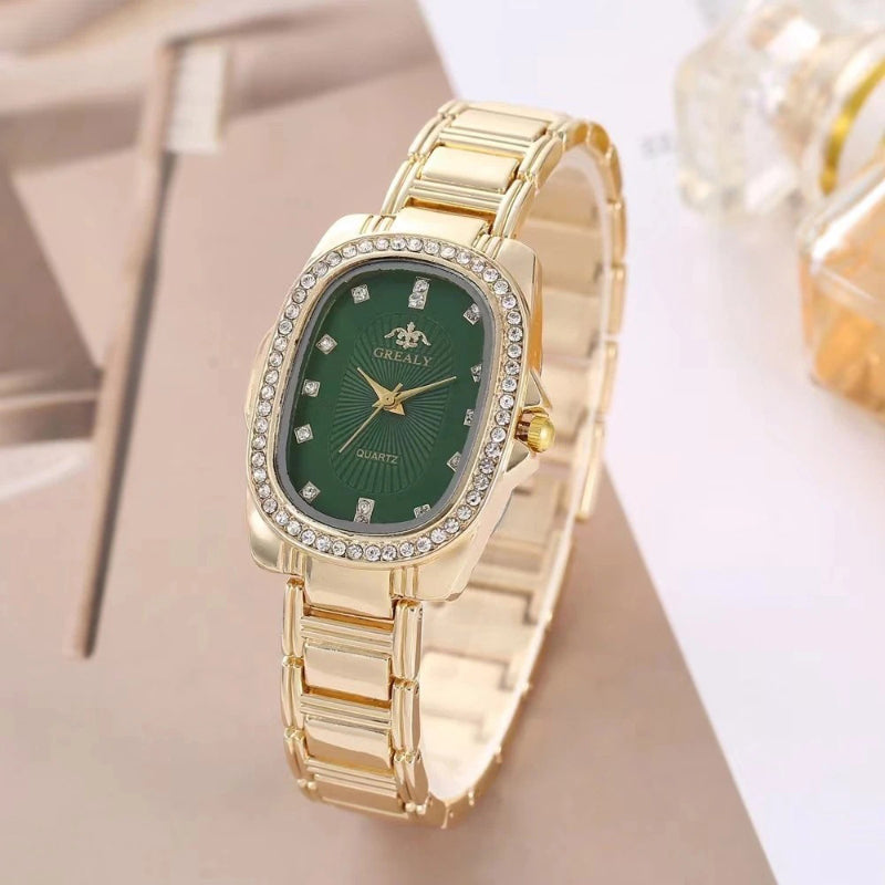Stainless Steel Crystal Decorated Dial Women's Quartz Watch