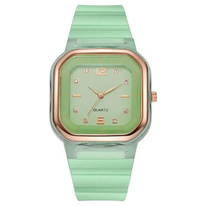 Vibrant Multi-Color Silicone Square Watch with Rhinestone Dial