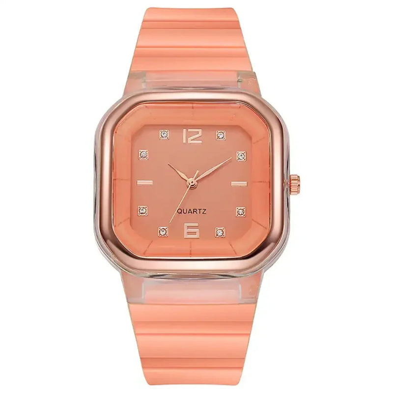 Vibrant Multi-Color Silicone Square Watch with Rhinestone Dial
