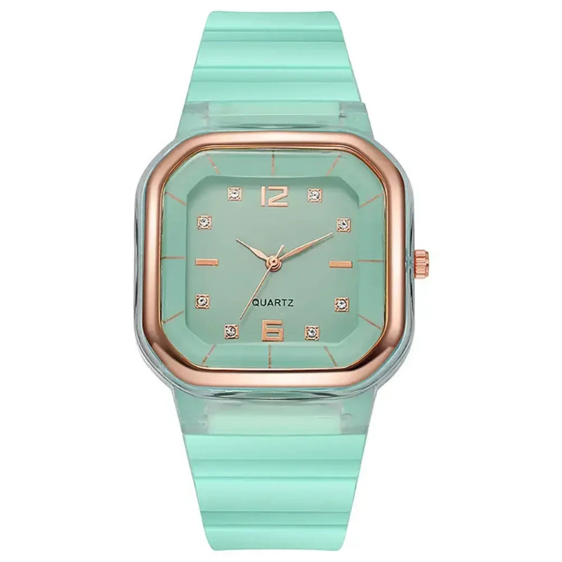 Vibrant Multi-Color Silicone Square Watch with Rhinestone Dial