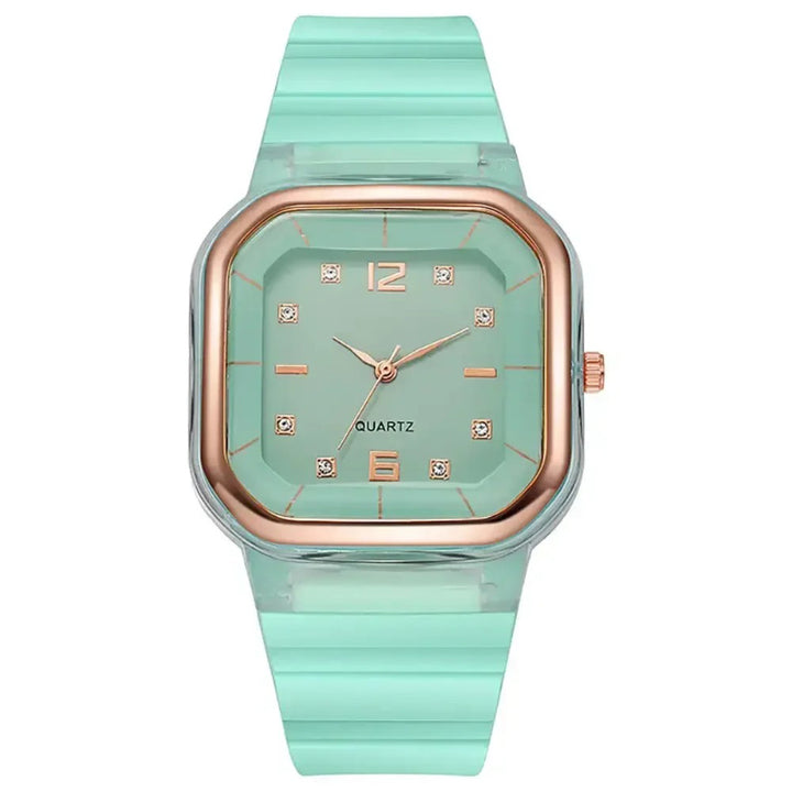 Vibrant Multi-Color Silicone Square Watch with Rhinestone Dial