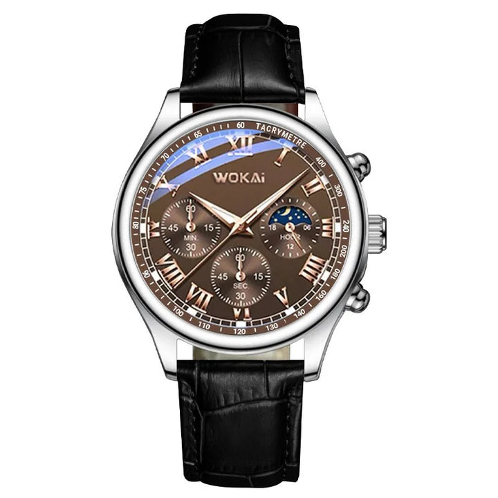 Moon Phase Pattern Roman Numerals Dial Men's Quartz Watch