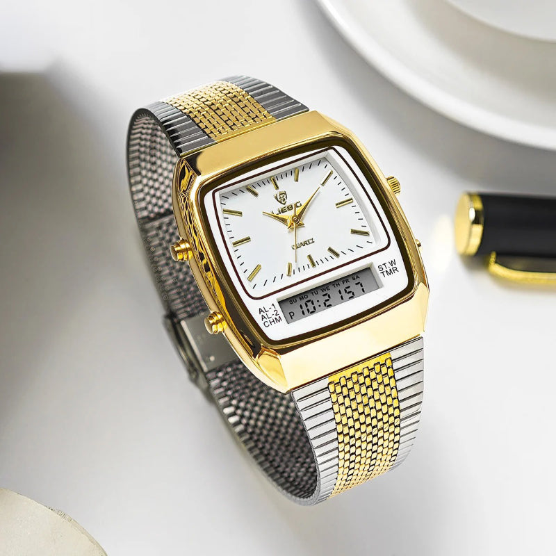 Vintage Inspired Men's Dual Time Display Stainless Steel Quartz Watch