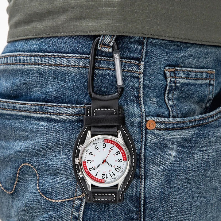 Durable Sports FOB Watches with Leather Strap and Carabiner Clip