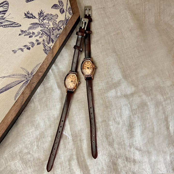 Women's Classic Barrel-Shaped Dial with Rhinestone Decor Quartz Watch