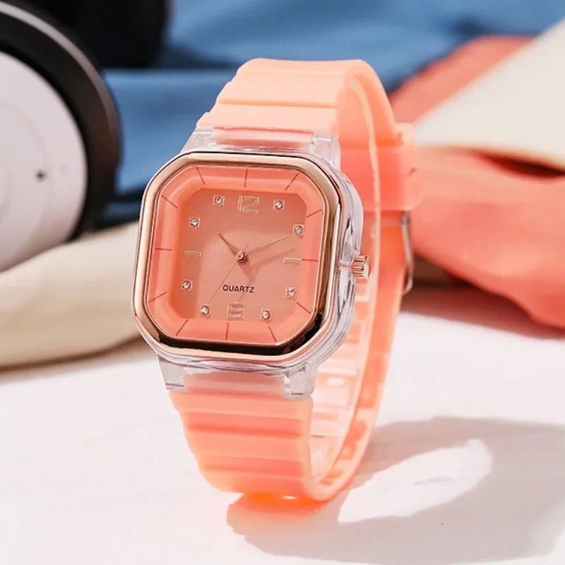 Vibrant Multi-Color Silicone Square Watch with Rhinestone Dial