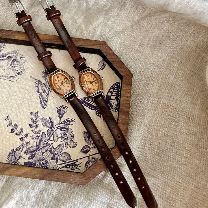 Women's Classic Barrel-Shaped Dial with Rhinestone Decor Quartz Watch