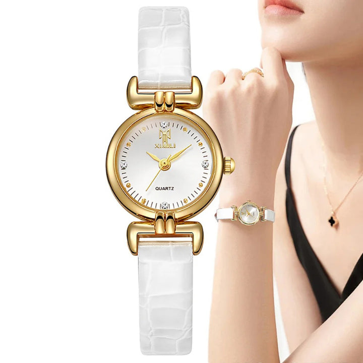 Slender Elegance Women's Genuine Leather Quartz Watch