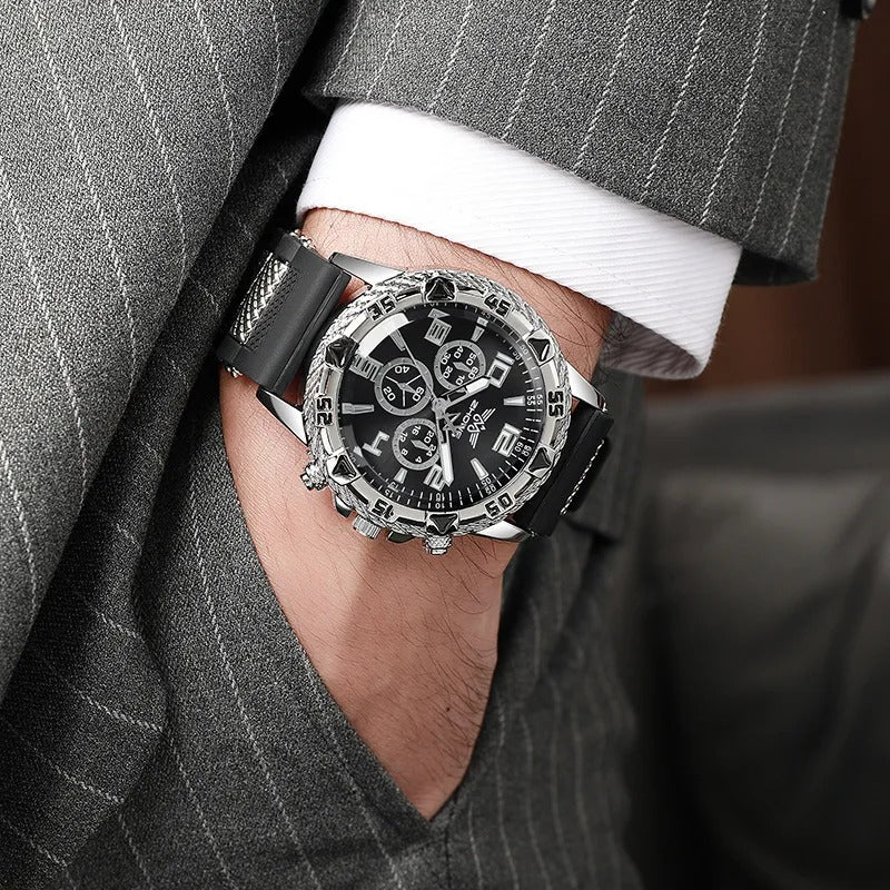 Luxury Men’s Quartz Watch with Modern Dual-Color Silicone Band