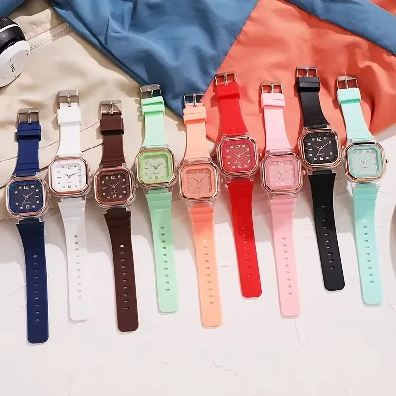 Vibrant Multi-Color Silicone Square Watch with Rhinestone Dial