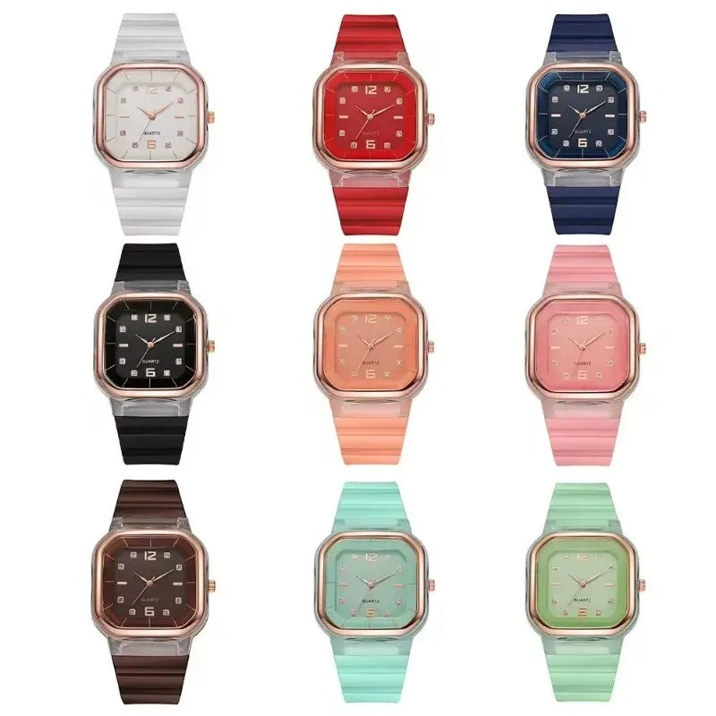 Vibrant Multi-Color Silicone Square Watch with Rhinestone Dial