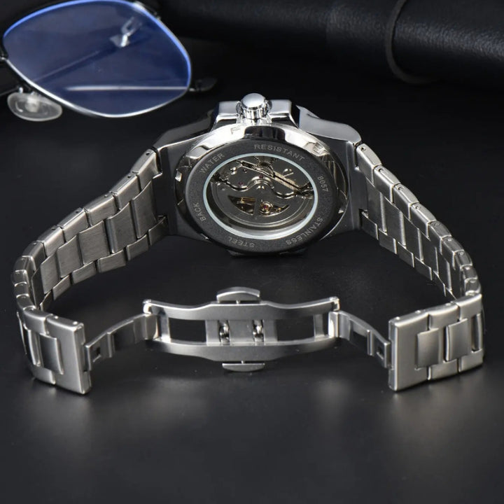 Stainless Steel Hollow Dial Automatic Mechanical Wristwatches