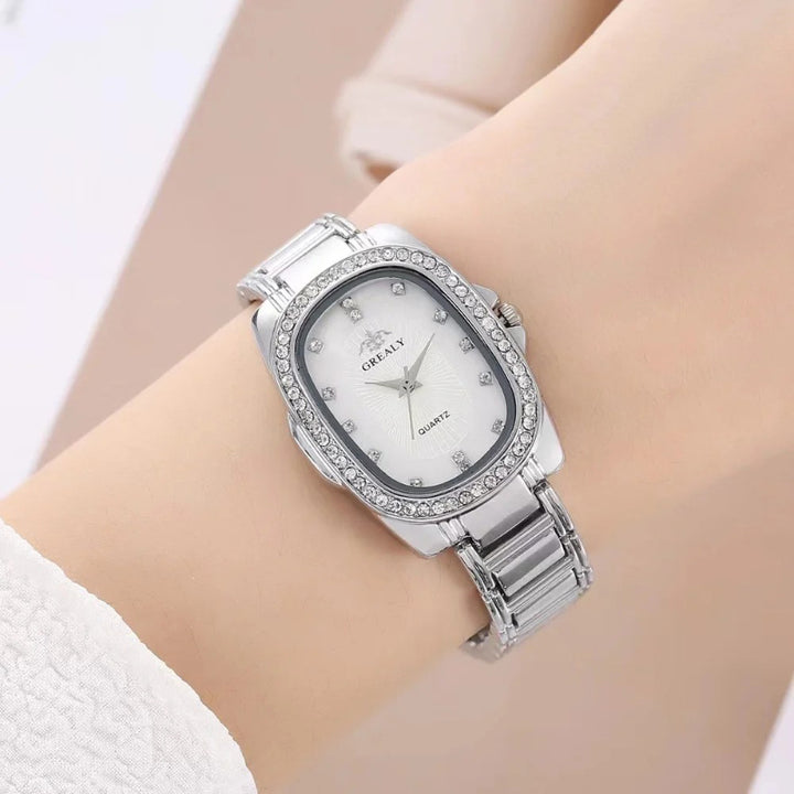 Stainless Steel Crystal Decorated Dial Women's Quartz Watch