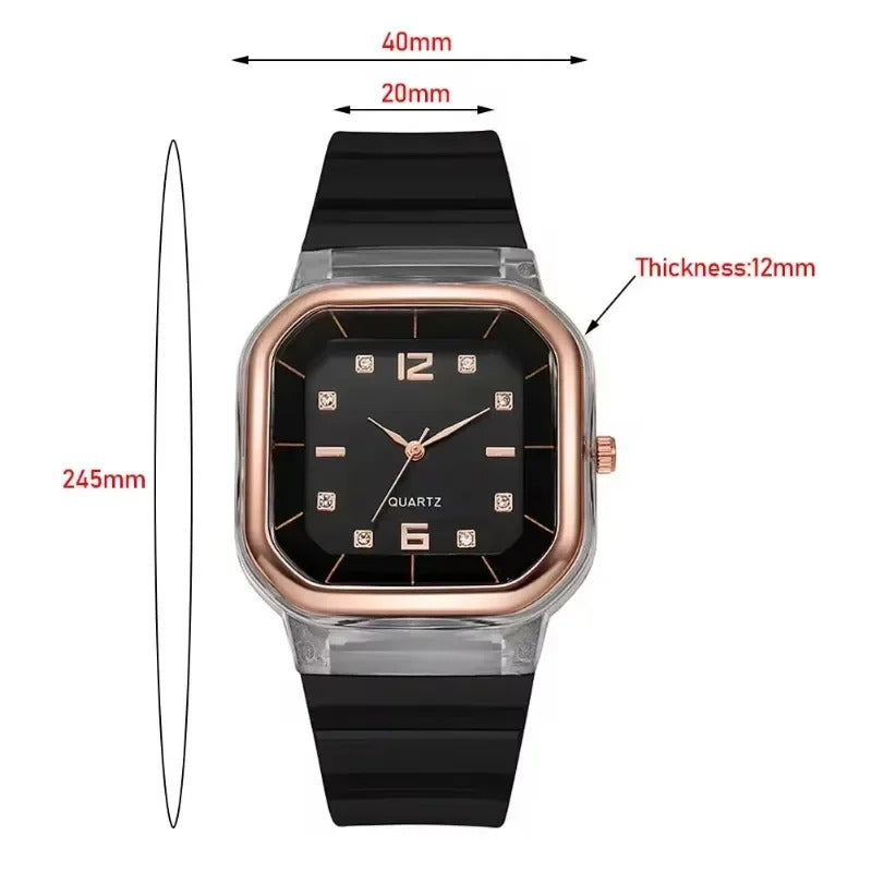 Vibrant Multi-Color Silicone Square Watch with Rhinestone Dial