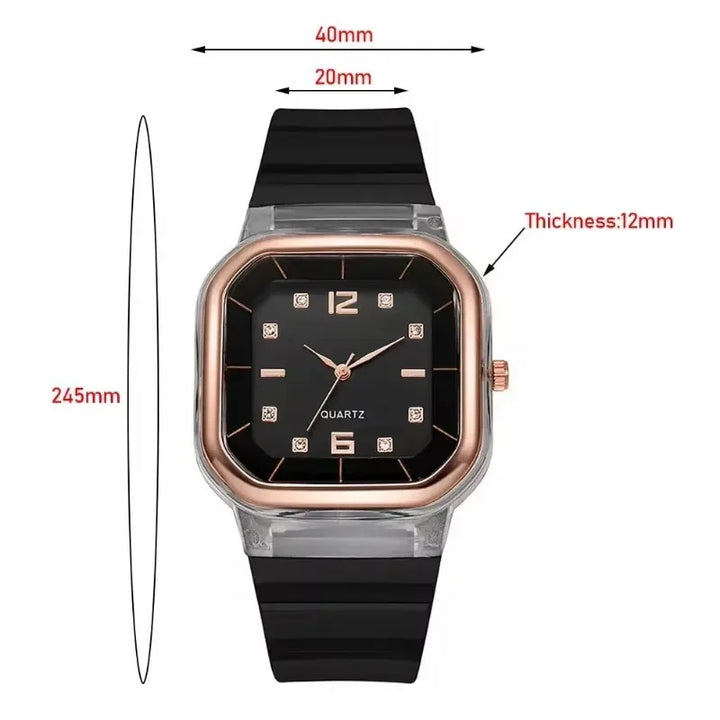 Vibrant Multi-Color Silicone Square Watch with Rhinestone Dial