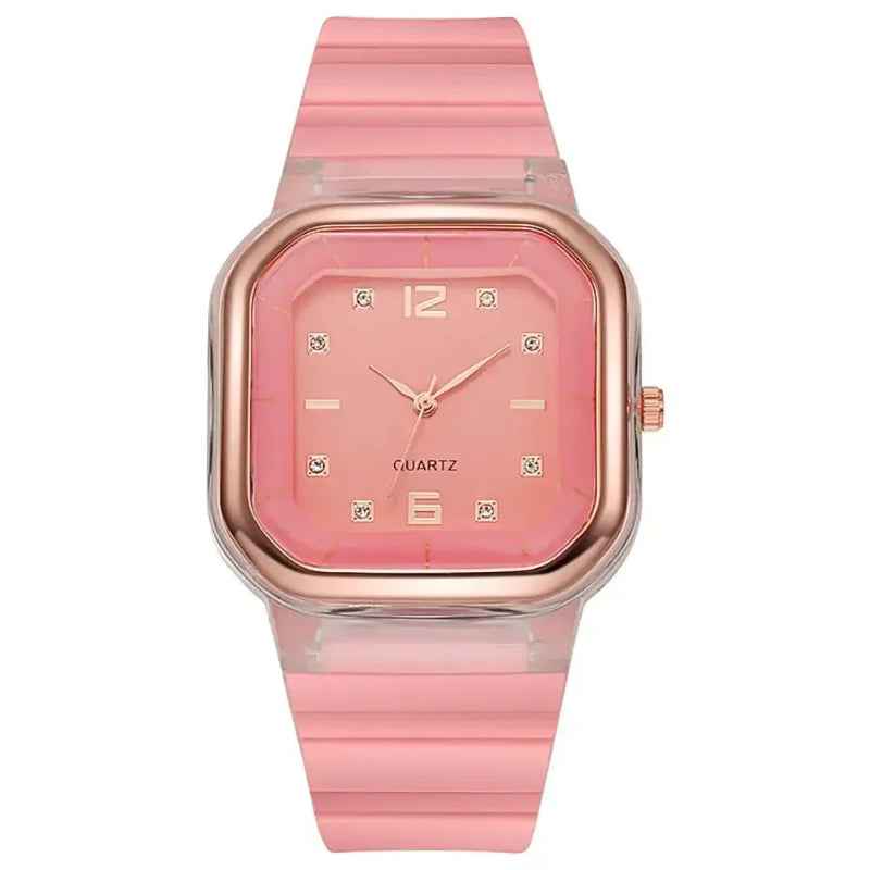 Vibrant Multi-Color Silicone Square Watch with Rhinestone Dial