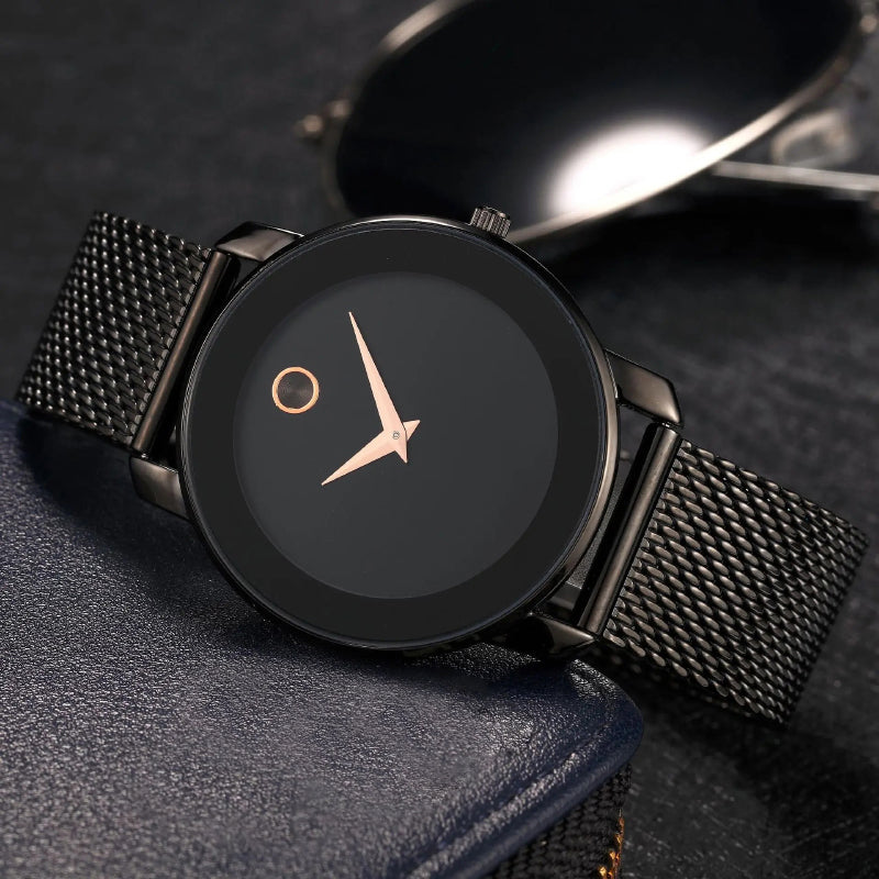 Timeless Simplicity Numberless Steel Mesh Band Quartz Watch