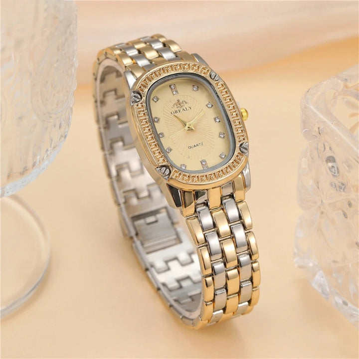 Stainless Steel Crystal Decorated Dial Women's Quartz Watch