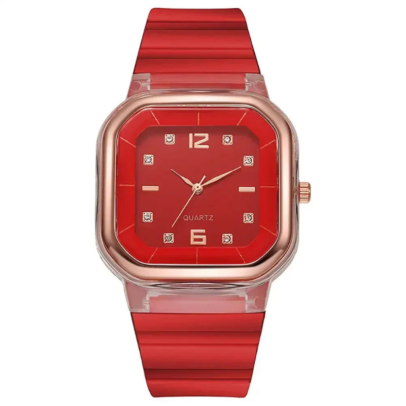 Vibrant Multi-Color Silicone Square Watch with Rhinestone Dial
