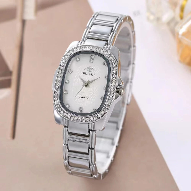 Stainless Steel Crystal Decorated Dial Women's Quartz Watch