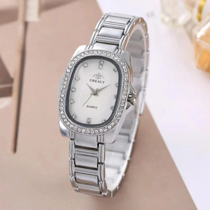 Stainless Steel Crystal Decorated Dial Women's Quartz Watch
