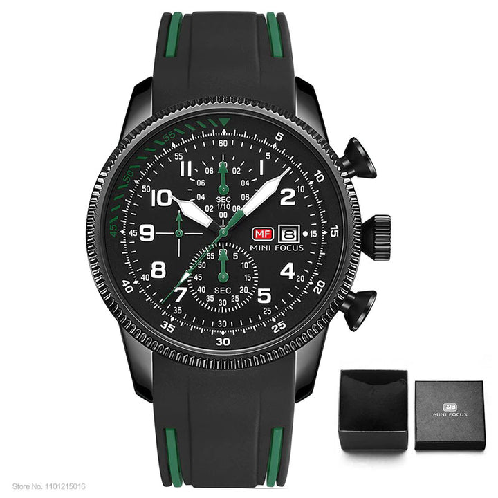 Luxurious Chronograph Sports Wristwatch with Silicone Band