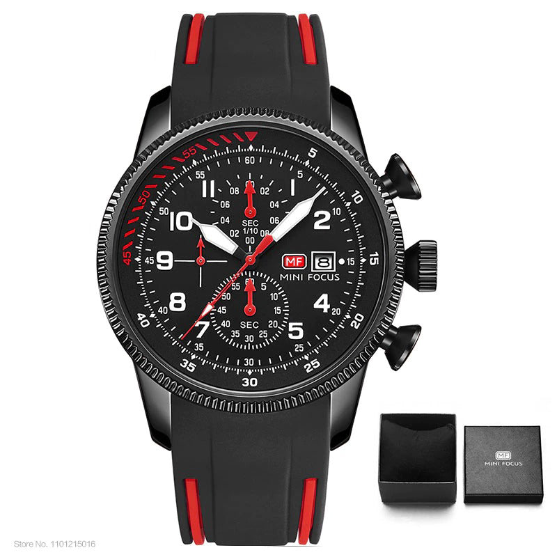 Luxurious Chronograph Sports Wristwatch with Silicone Band