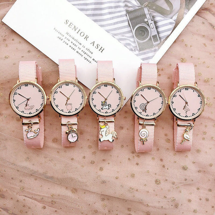 Little Girl's Adorable Pink Quartz Watch with Charms Collection