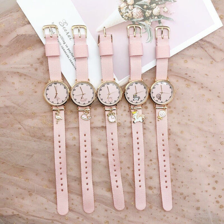 Little Girl's Adorable Pink Quartz Watch with Charms Collection