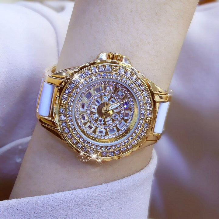 Luxurious Rhinestone Bling Ceramic Band Quartz Watches
