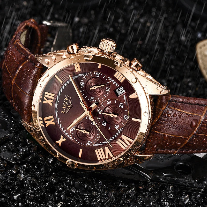Luxury Waterproof Vegan Leather Strap Sports Chronograph Quartz Watches