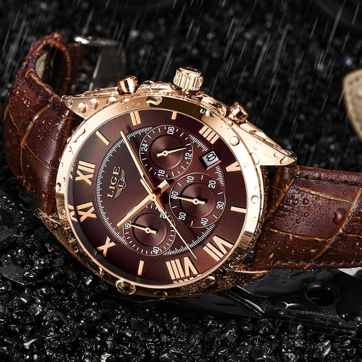 Luxury Waterproof Vegan Leather Strap Sports Chronograph Quartz Watches