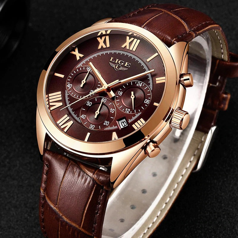 Luxury Waterproof Vegan Leather Strap Sports Chronograph Quartz Watches