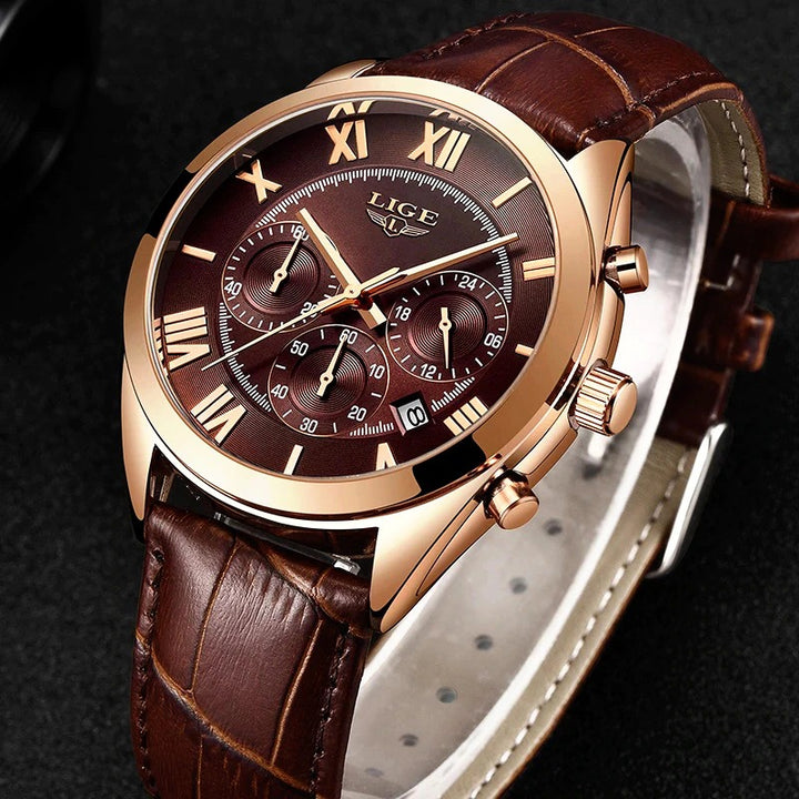 Luxury Waterproof Vegan Leather Strap Sports Chronograph Quartz Watches