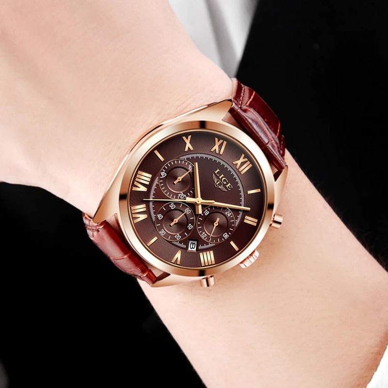Luxury Waterproof Vegan Leather Strap Sports Chronograph Quartz Watches