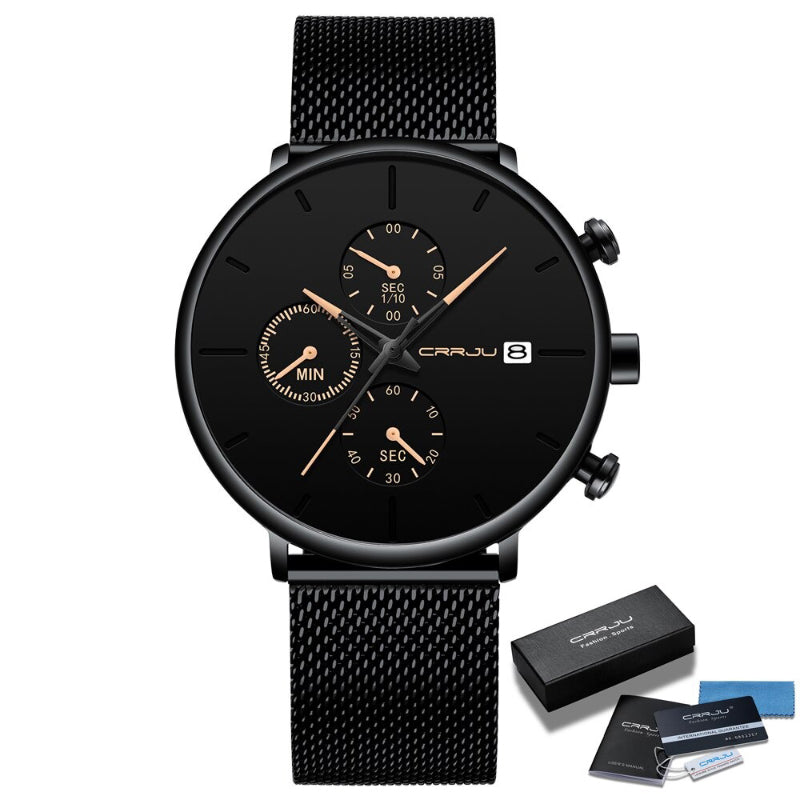 Unique Two-Tone Dauphine Hands Mesh Strap Chronograph Quartz Watches