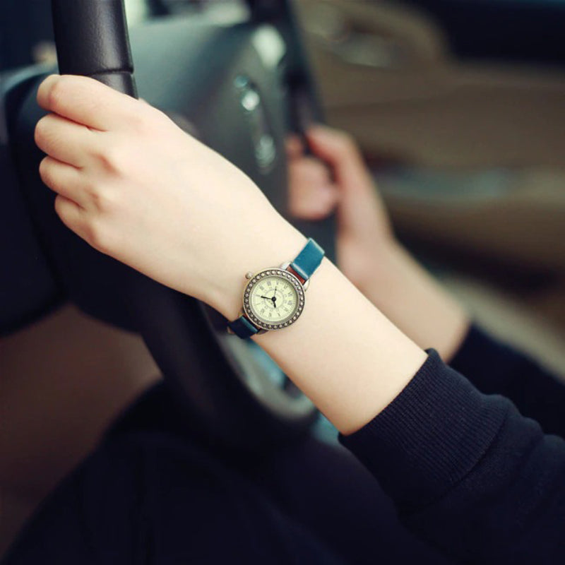 Vintage Roman Numeral Dial with Vegan Leather Band Quartz Watch