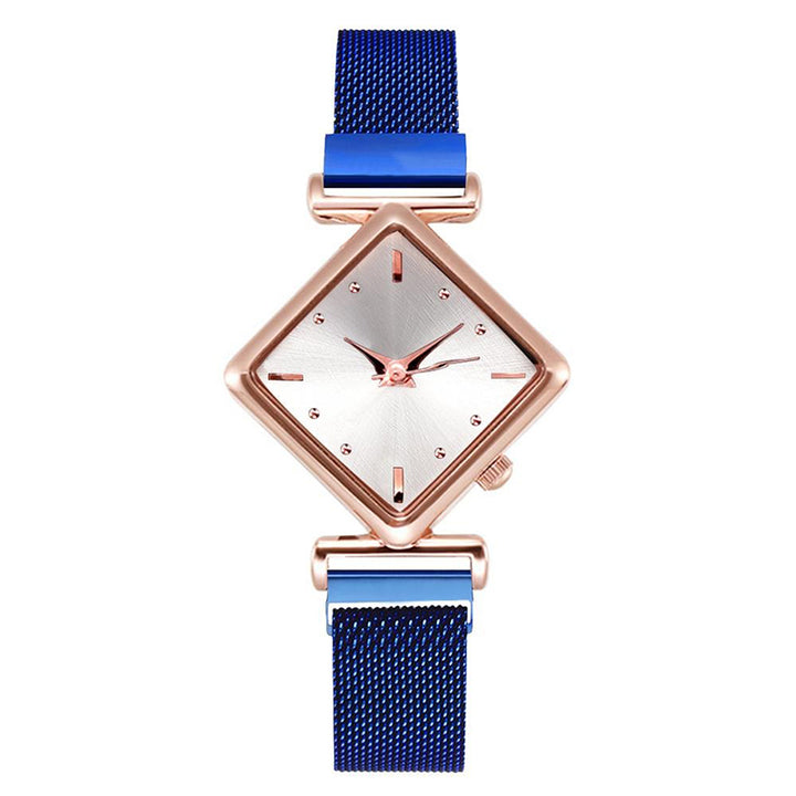 Unique Diamond-Shaped Dial with Magnetic Buckle Steel Mesh Strap Quartz Watches