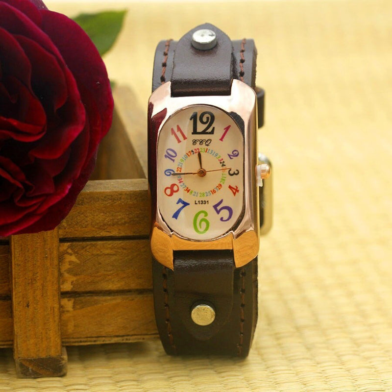 Colorful Easy To Read Dial with Vegan Leather Strap Quartz Watches