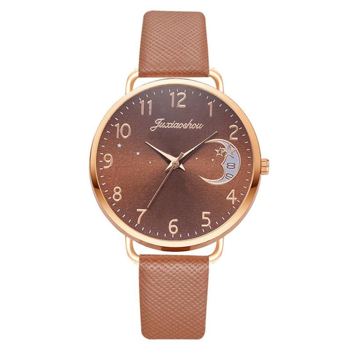 Enchanting Crescent Moon and Star Dial with Vegan Leather Strap Quartz Watches