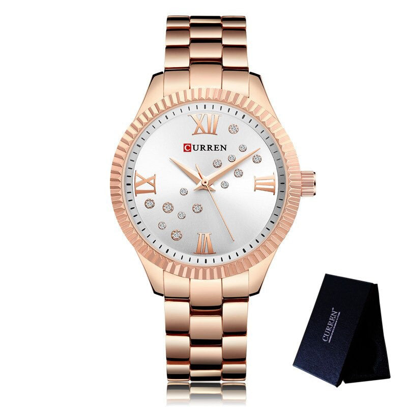 Classic Stainless Steel Rhinestone Roman Numerals Quartz Watches