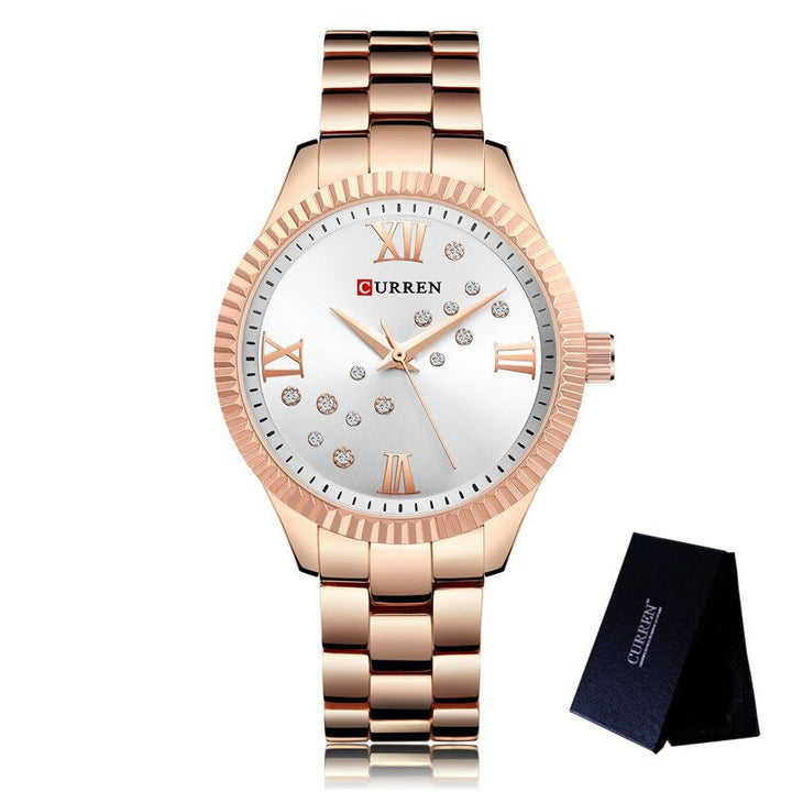 Classic Stainless Steel Rhinestone Roman Numerals Quartz Watches