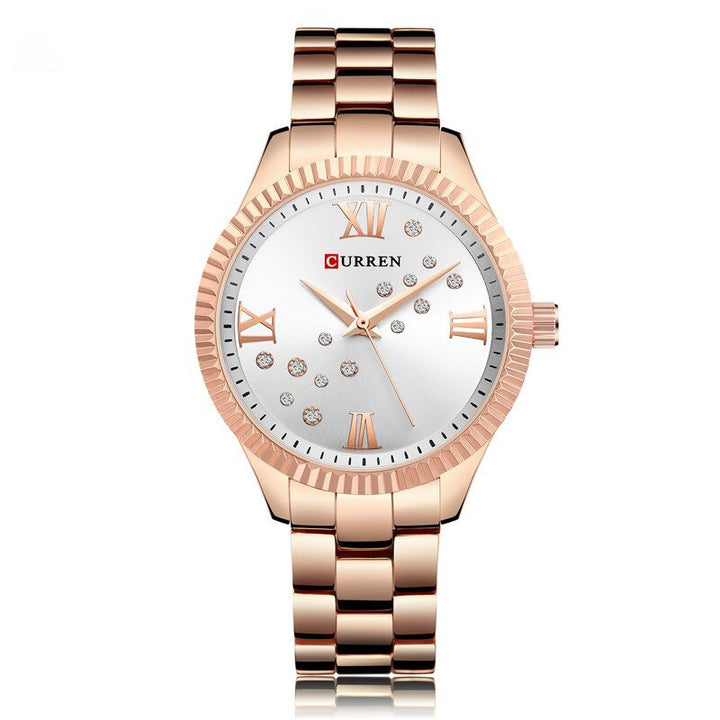 Classic Stainless Steel Rhinestone Roman Numerals Quartz Watches