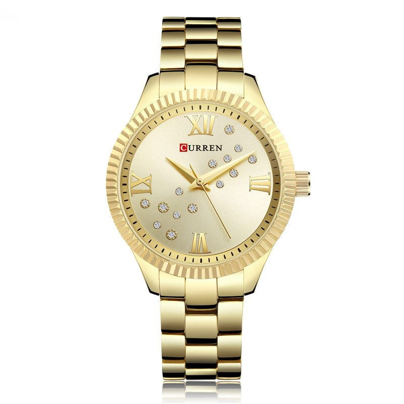 Classic Stainless Steel Rhinestone Roman Numerals Quartz Watches